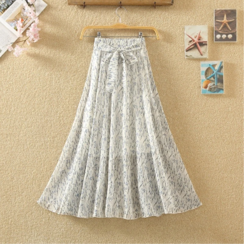 Женская шифоновая юбка с принтом свободная высокой талией свободного покроя