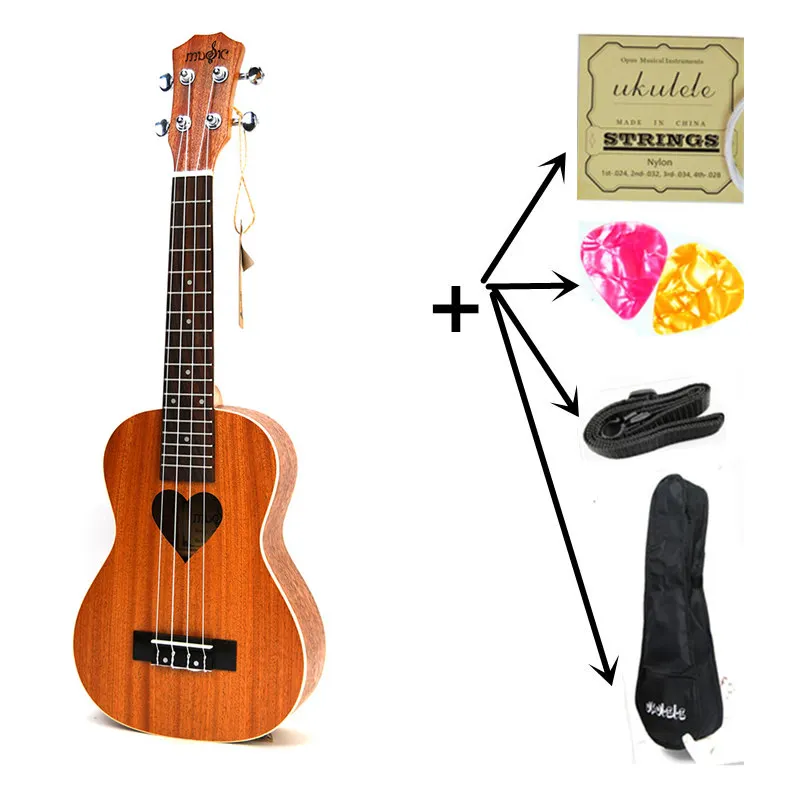 uku and bag and part 21 дюймов Ukelele сопрано маленькая гитара 4 струны Гавайские электрогитары Гавайские гитары Гавайские электрогитары Акустическая гитара e любящее сердце узор кавакинхо гитар - Цвет: uku and bag and part