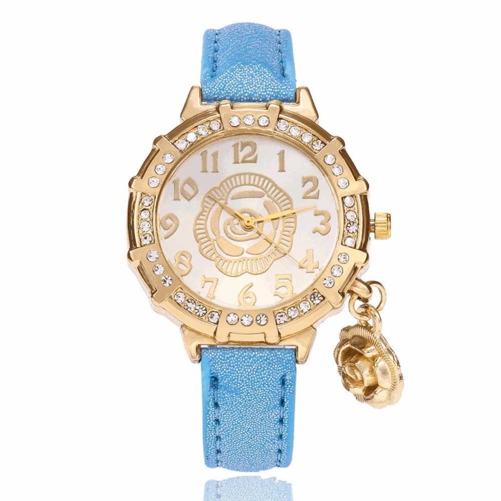 

Women Watches 2017 Fashion Causal Ladies Bracelet Watches Blue Quartz Wristwatch for Women Relogio Feminino Rose Pendant Dress