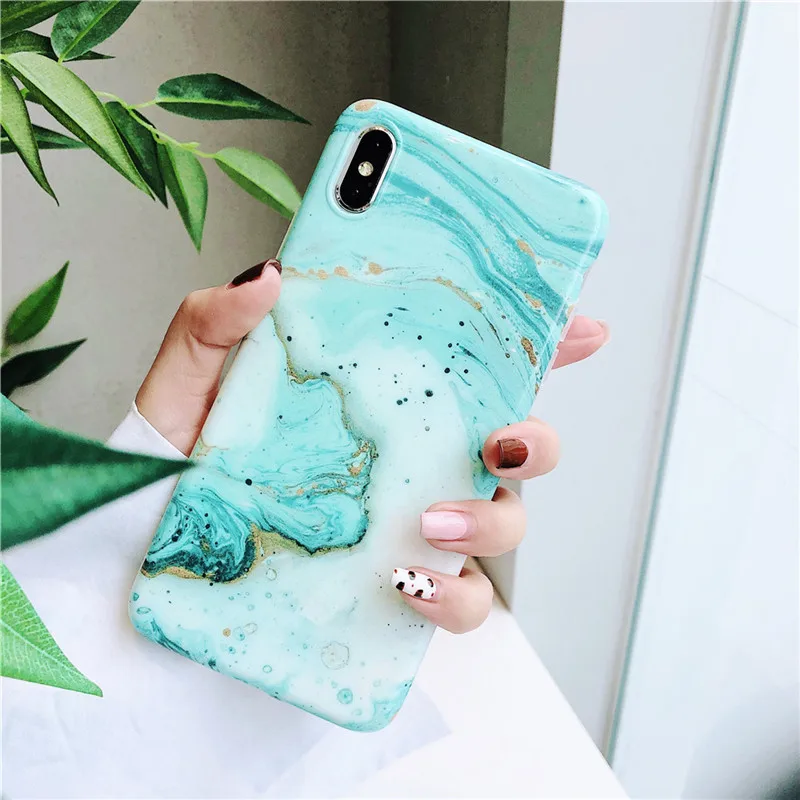Marble Case For iPhone 7 Glitter Dream Color Jade Patterned IMD Cover 6S 6 8Plus XR X Xs Max Candy | Мобильные телефоны и