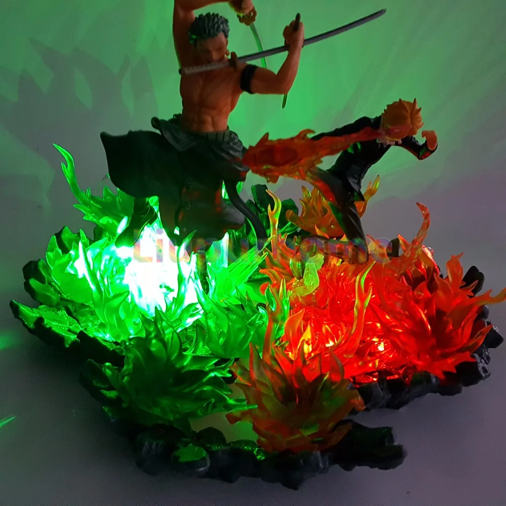 One Piece Zoro Sanji Led Lights Fire Scene Anime One Piece Night Lights Model Toy Desk Lamp