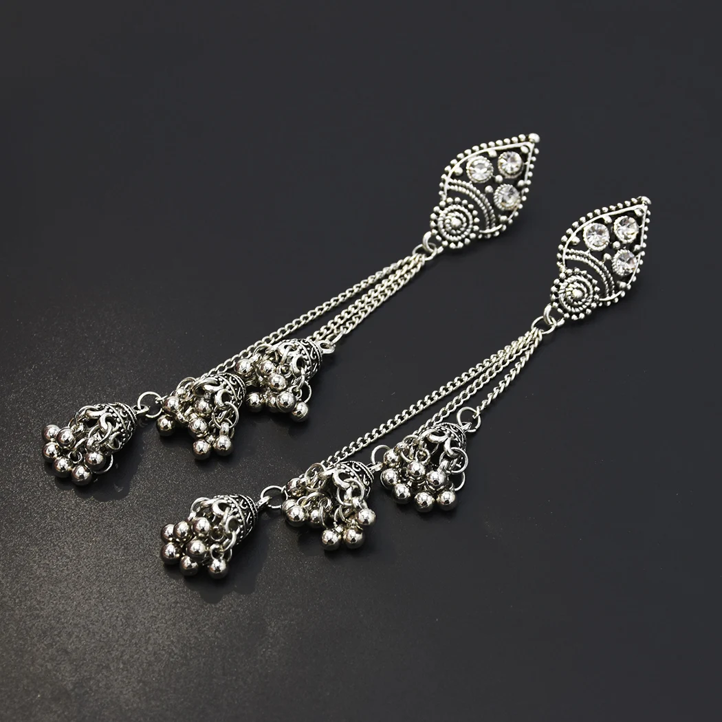 Горячие индийские окисленные большие длинные висячие свадебные серьги с