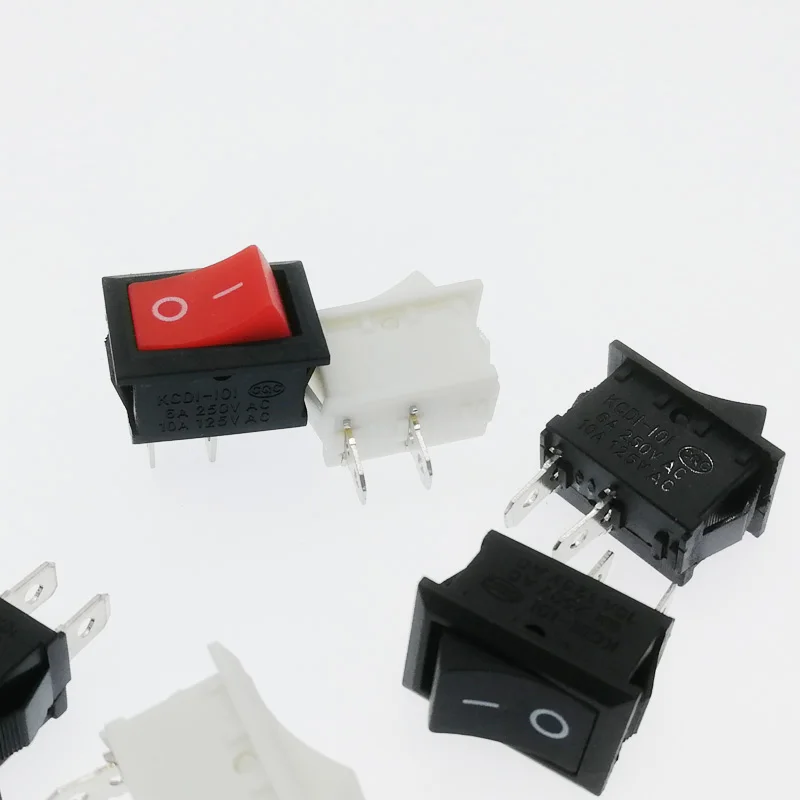 5 шт. кнопочный переключатель 2Pin 6A~ 10A 250V KCD1101 кнопка включения/выключения перекидной клавишный выключатель черный красный и белый 21*15 мм