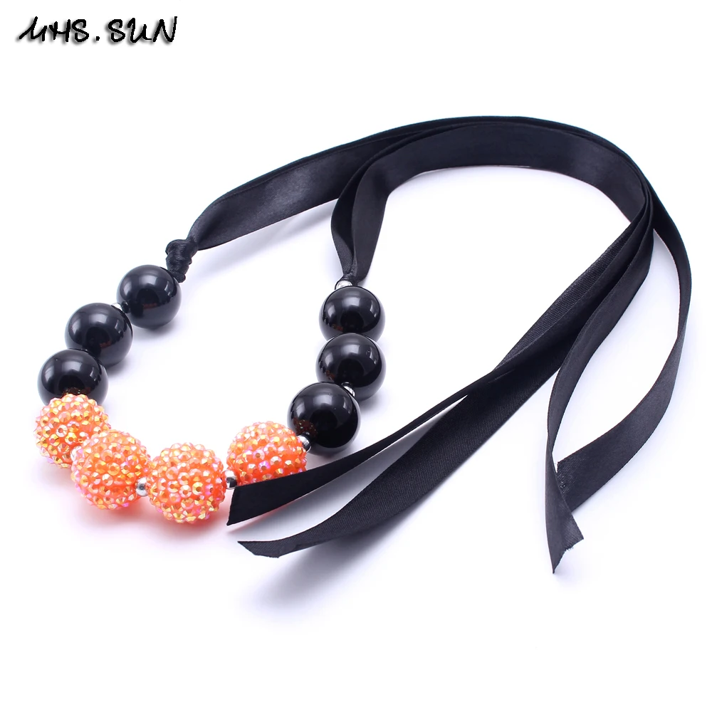 MHS.SUN украшения для Хэллоуина ожерелье с оранжевыми/черными бусинами модная лента