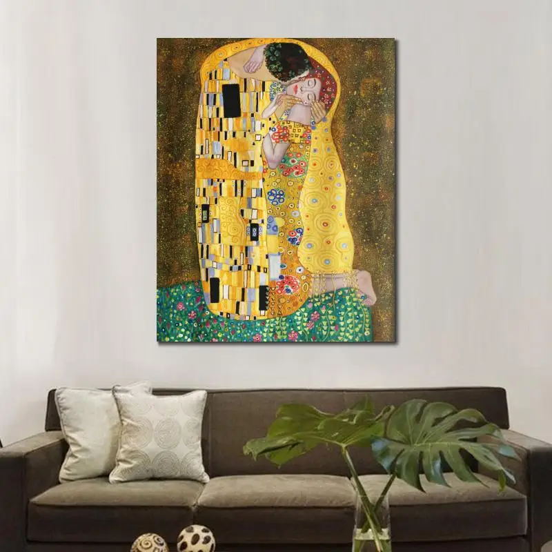 

Hand painted oil paintings on Canvas Gustav Klimt's The Kiss artwork Reproduction Romantic lover picture Bedroom High Quality