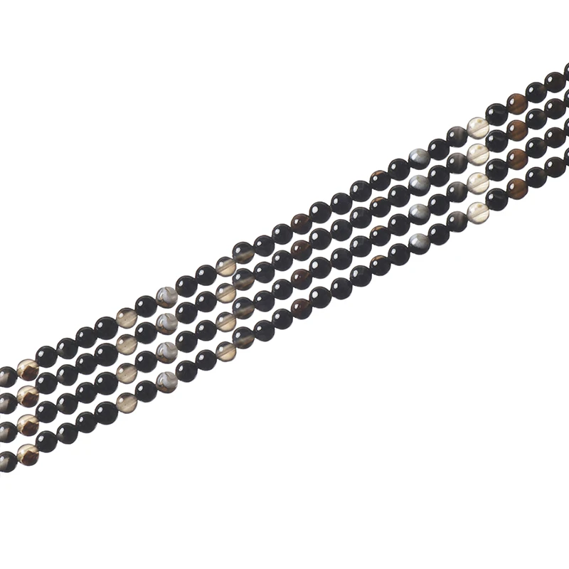 Hot selling 3mm semi manufactured goods Black striped gemstone loose beads findings 15.5inch Diy jewelry Design|Бусины| |