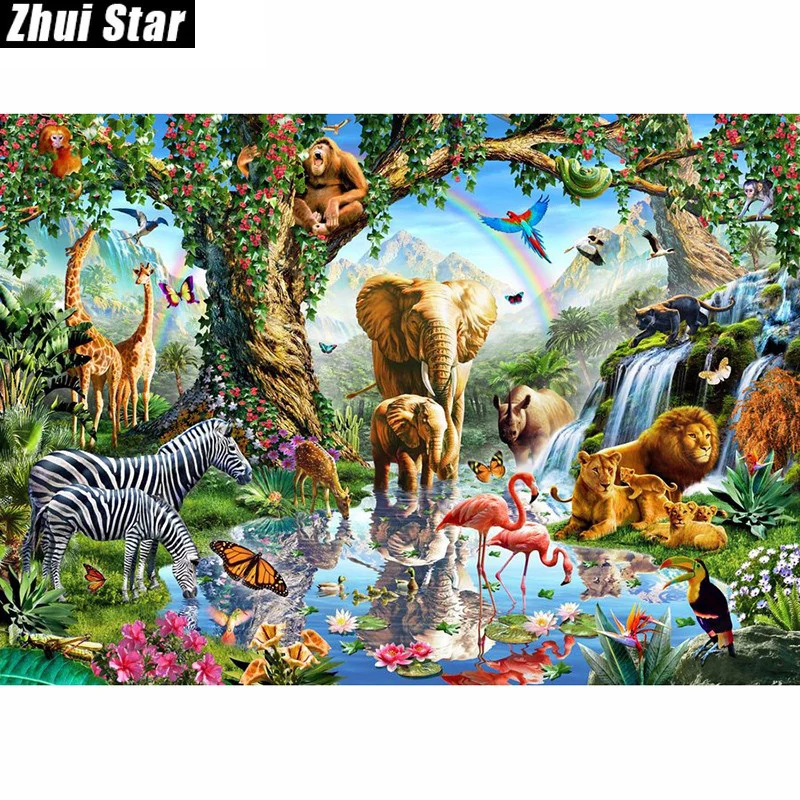 

New 5D DIY Diamond Painting zoo Animal family Embroidery Full Square Diamond Cross Stitch Rhinestone Mosaic Painting Home decor