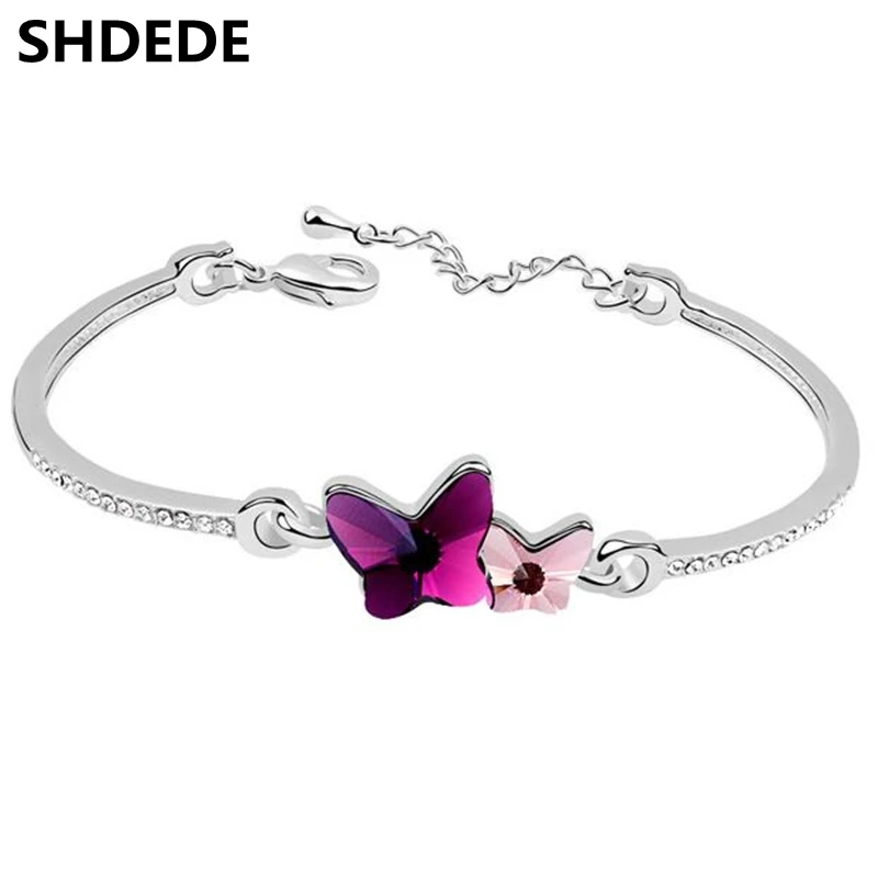 Новый Элегантный Двухместный Бабочка Кристалл с Swarovski Браслеты Для Женщин
