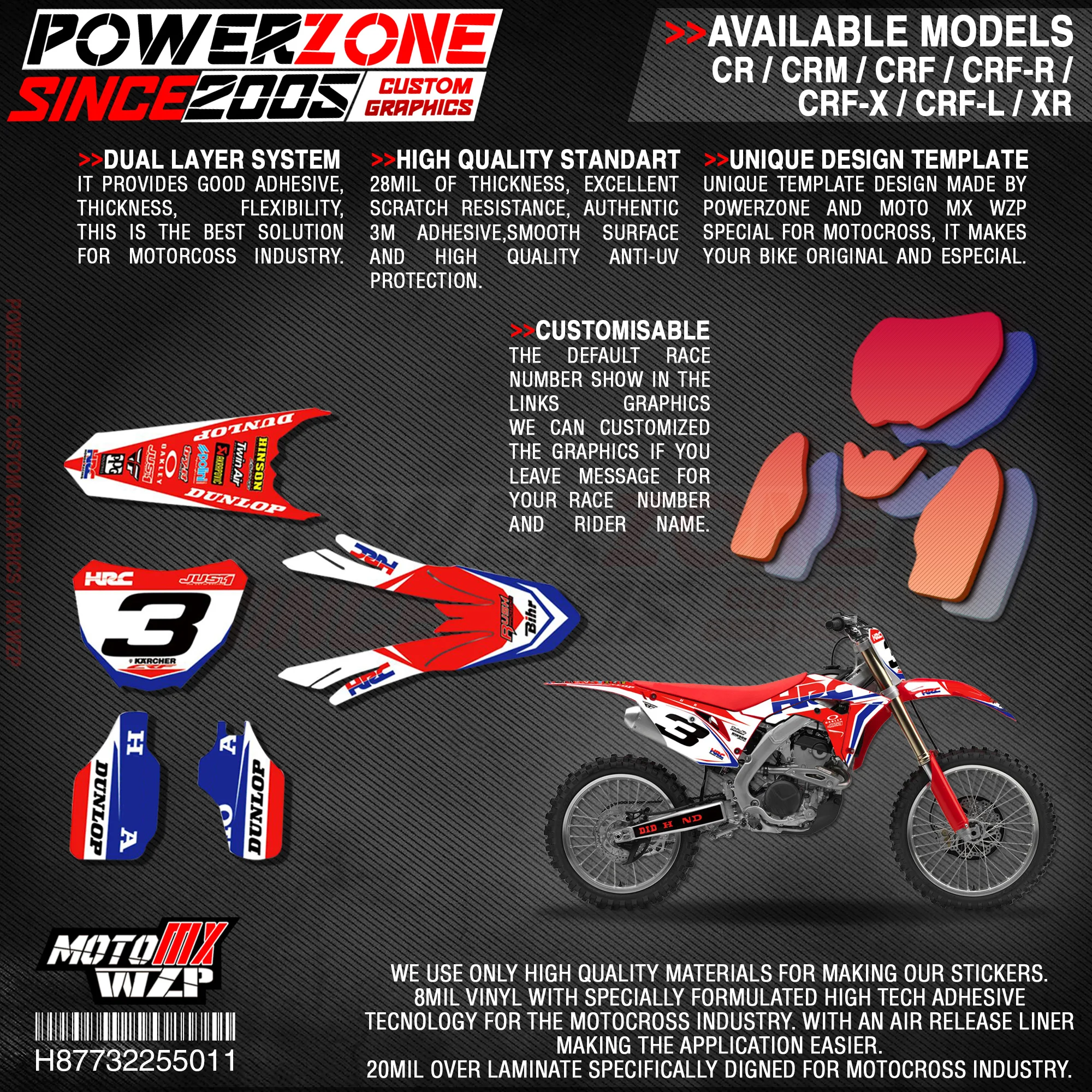 Персонализированные графические фоны PowerZone Team наклейки 3M Набор наклеек для HONDA