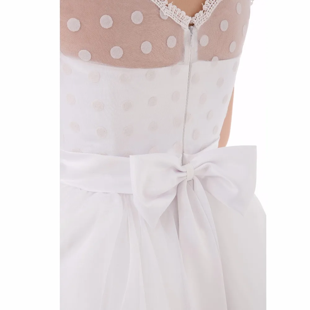 Винтажное Короткое свадебное платье 1920-х с глубоким круглым вырезом в горошек