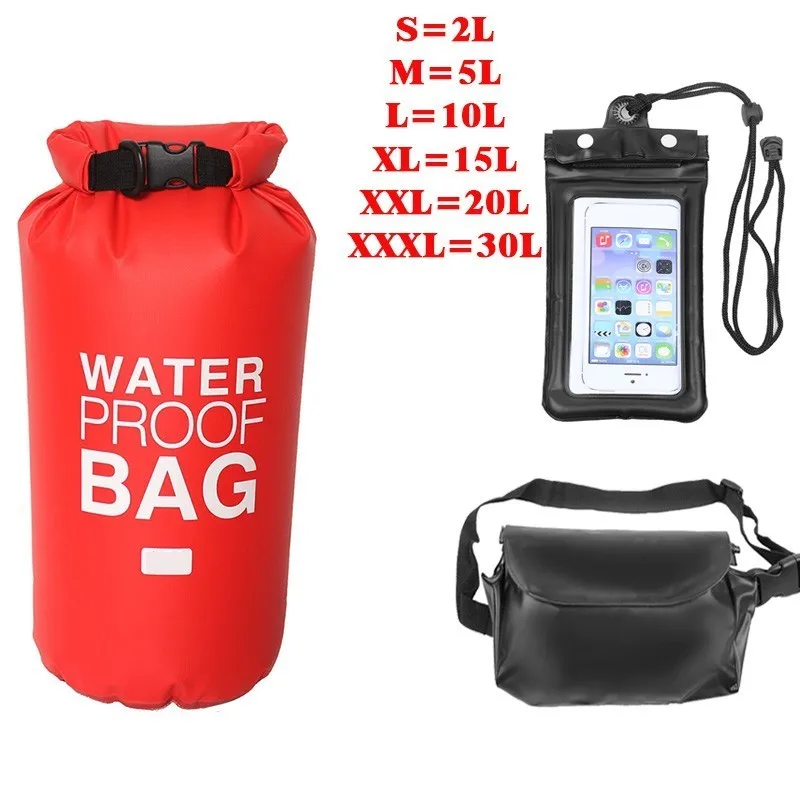 Set 02 2L/5L/10L/15L/20L/30L Открытый водонепроницаемый мешок сухой мешок телефон сумка поясная сумка Набор для плавания дрейфующих рафтинг речной треккинг сумки - Цвет: Set 02