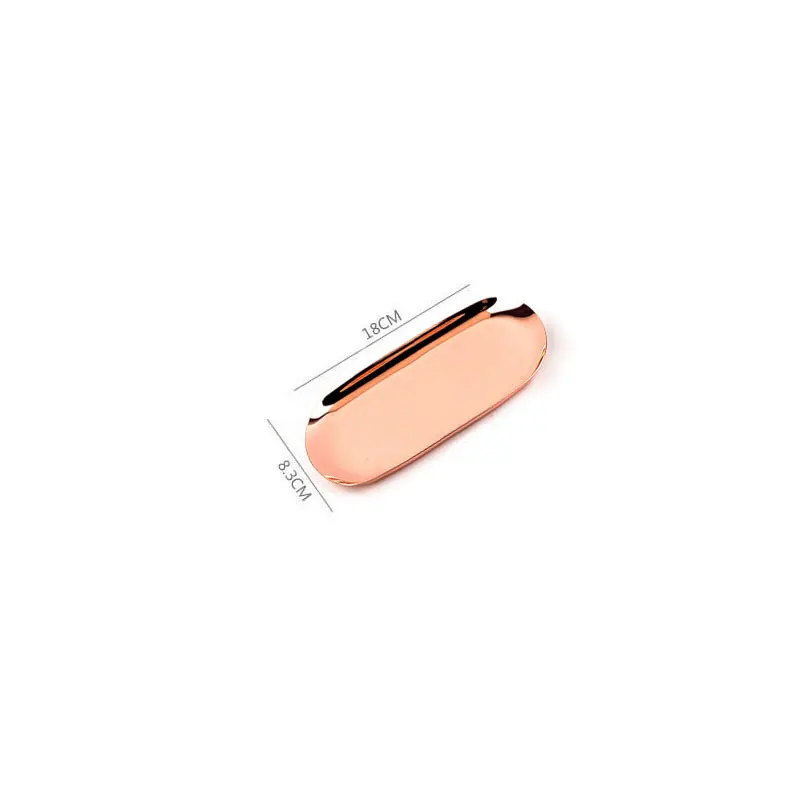 Rose gold small Овальный поднос для хранения ювелирных изделий в скандинавском стиле, поднос из нержавеющей стали, поднос для закусок, металлический поднос для хранения, золотое украшение, органайзер для дома - Цвет: Rose gold small
