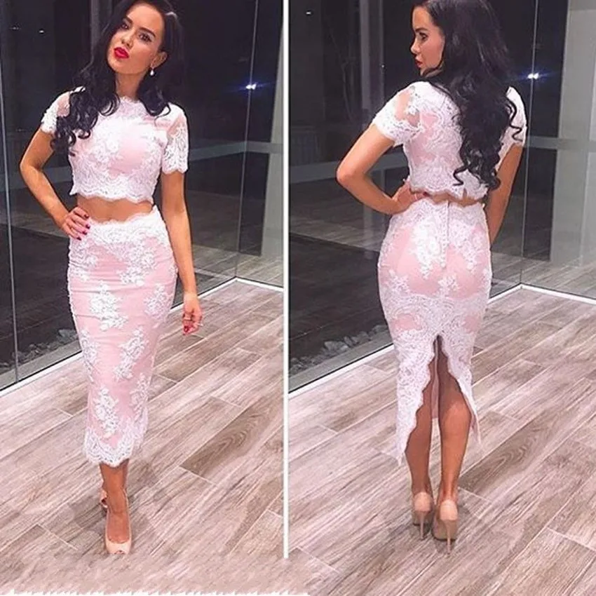 Женское кружевное вечернее платье с вырезом розы короткое из двух частей