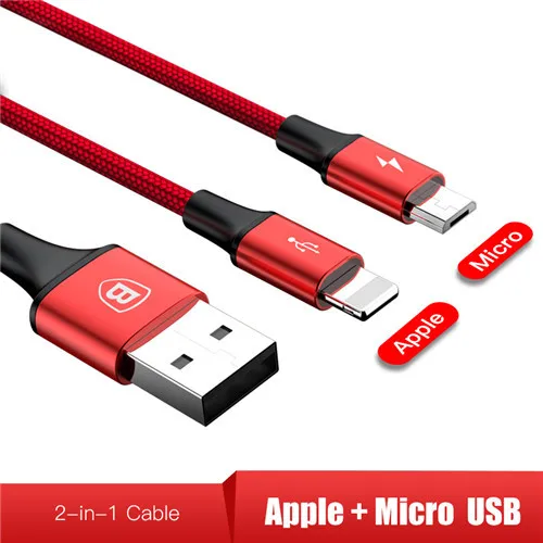 LM red Baseus 3в1 2в1 USB кабель для iPhone X 8 7 6 Micro кабель type usb C кабель для samsung S9 S8 Быстрая зарядка кабель зарядного устройства 3A шнур - Цвет: LM red
