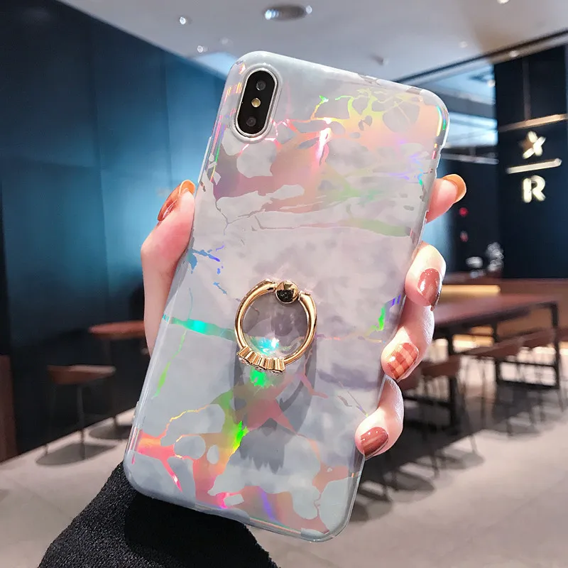 AIBOULLY Laser marble pattern colorful phone case FOR iPhone 6g 6s 6p 6sp 7g 8g 7p 8p x xs max xr cases with Ring bracket | Мобильные