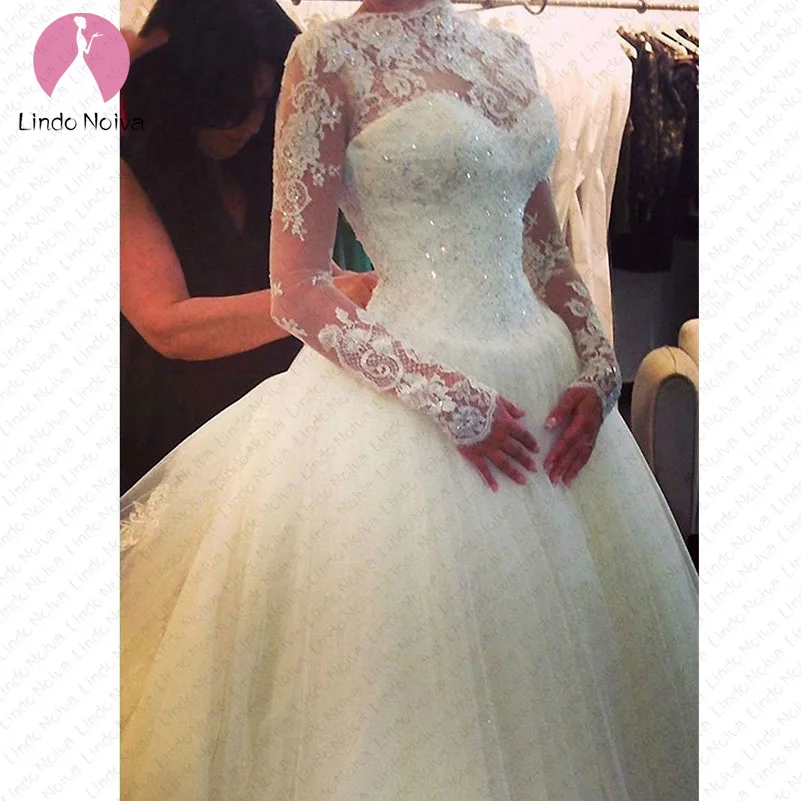 Свадебное платье с длинными рукавами Vestido De Noiva белое кружевное бальное