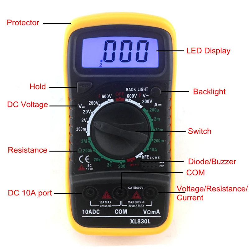 XL830L Цифровой мультиметр портативный AC/DC Измеритель Напряжения DC Амперметр