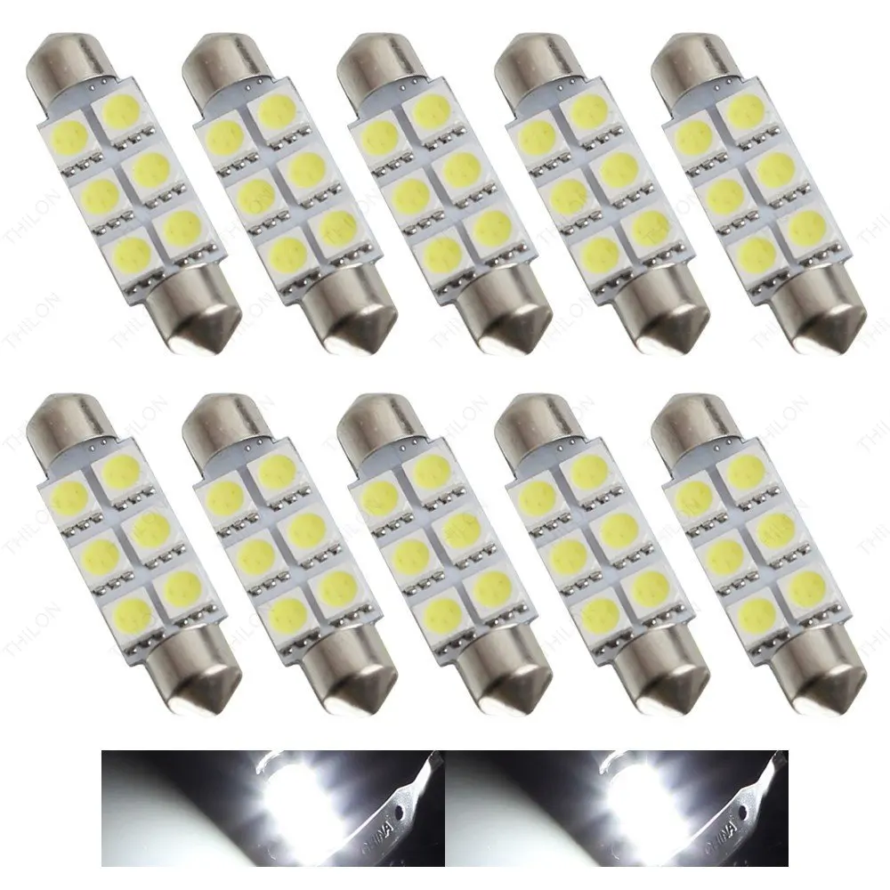 Набор 10 Azul/Branco/Vermelho Lampada Torpedo 6 светодиодов Smd 5050 Luz De Teto/placa 36 мм 39 41 42 | Автомобили и