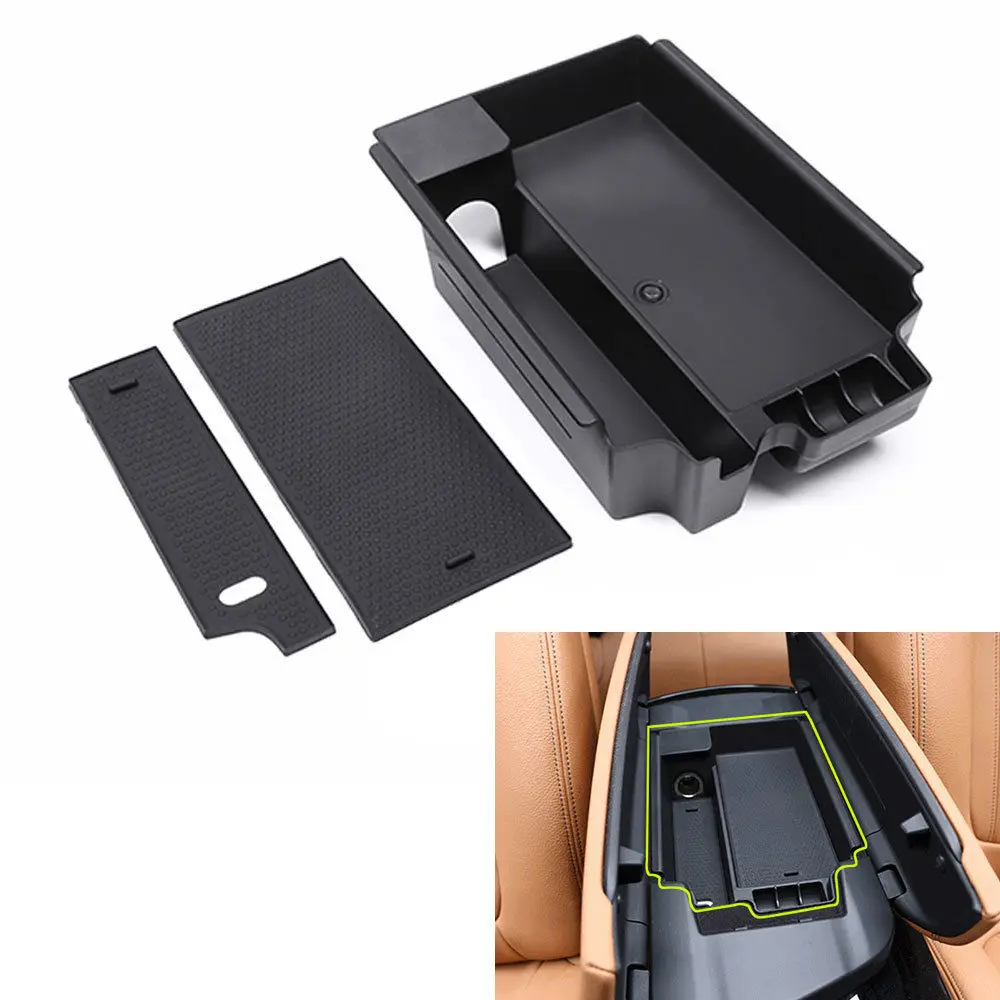 

1x Black Car Interior Center Console Armrest Storage Box Glove Tray Organizer Holder For BMW 5 6 Series 2018