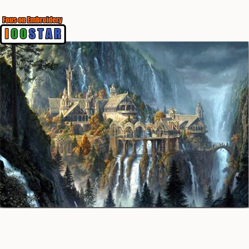 Полный набор для рисования с круглыми камнями и полотном вышивка &quotзамок&quot