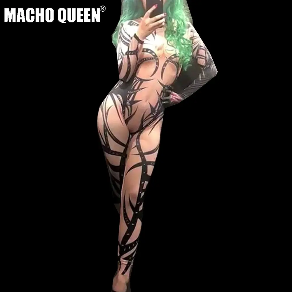 Женский комбинезон с принтом Drag Queen татуировки для выступлений певиц модельная