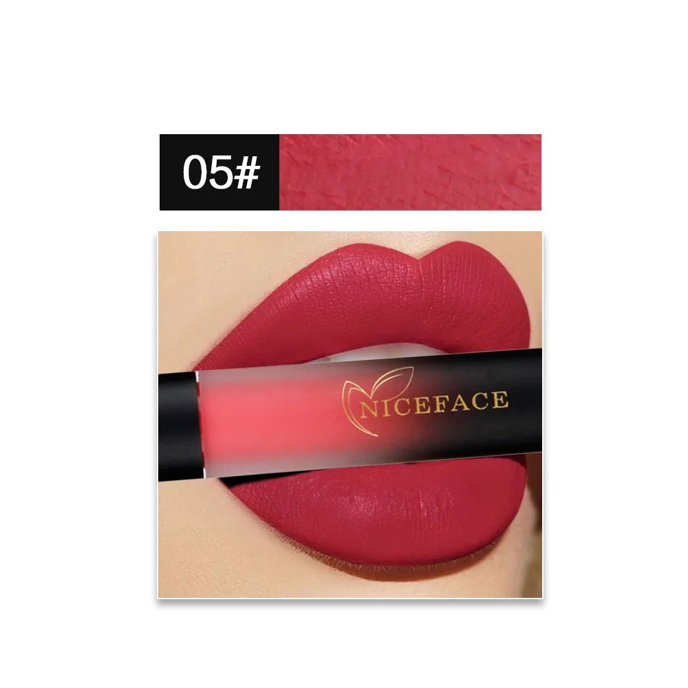 NICEFACE, 18 цветов, Матовая жидкая губная помада с увлажняющим действием, стойкая, водостойкая, Batom, бархат, телесный крем для губ, блеск для губ, косметика для красоты - Цвет: 05