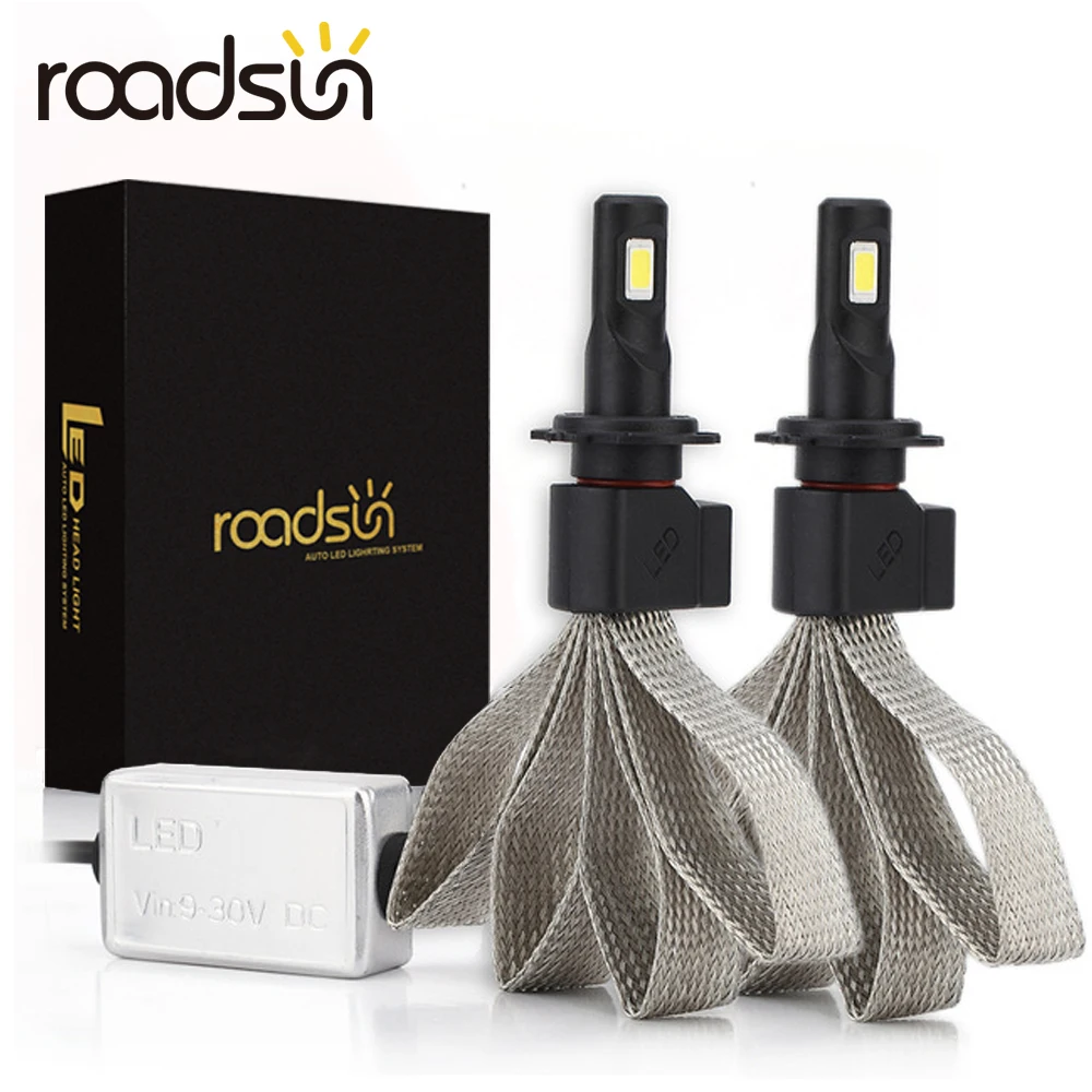 Roadsun S7 автомобильные лампы для передних фар LED H4 H7 9005 H11 H8 H9 HB1 HB3 9006 9007 880 12V 55W 6000K 12000LM/пара лампа авто лампочки