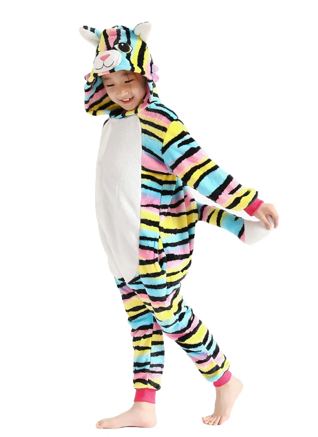 Children Pajamas Kids color cat Pajama Onesie Cartoon Unisex Warm Winter Pijamas Soft Comfortable with back zipper | Тематическая