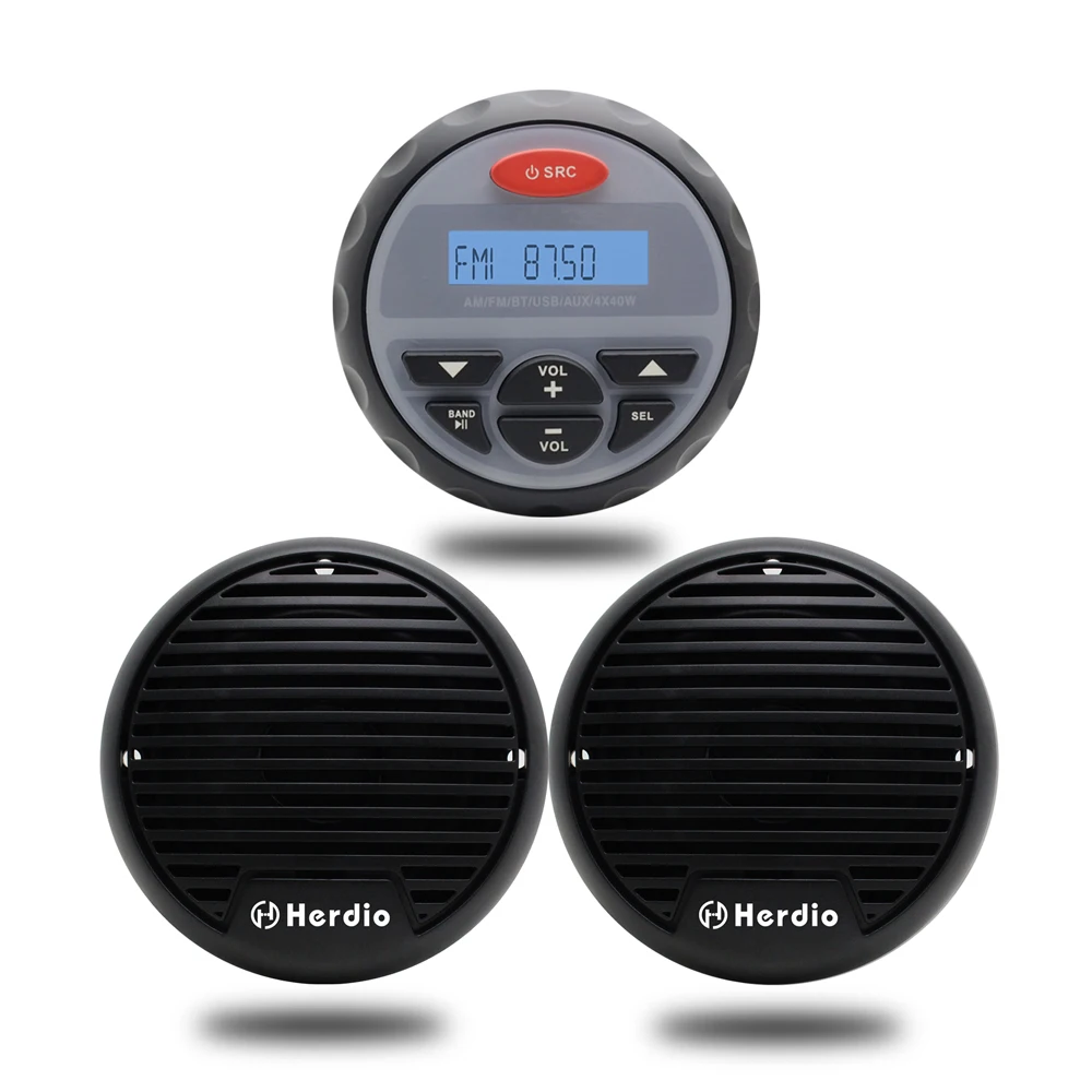 Водонепроницаемый морской стереоприемник Bluetooth FM AM аудио mp3 плеер + 3 дюймовый