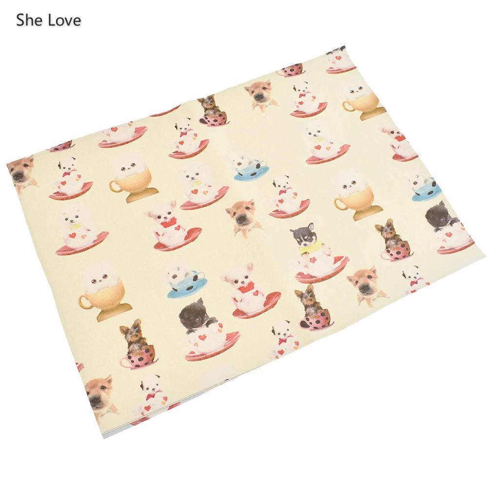Она любит А4 искусственная кожа мультфильм кошка собака печать швейная ткань hairbow