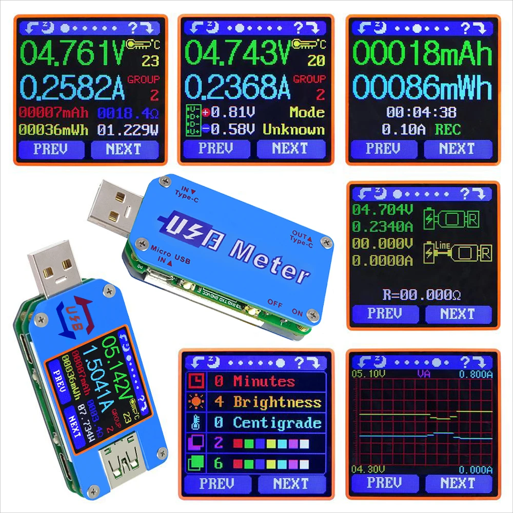 RD UM25C/ UM25 USB 2 0 Type- C цветной ЖК-тестер напряжения измеритель тока Вольтметр