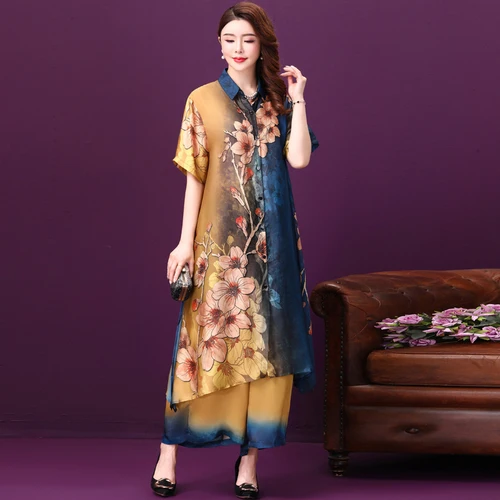 Модный комплект одежды из 2 предметов в стиле ретро классический имитация шелка