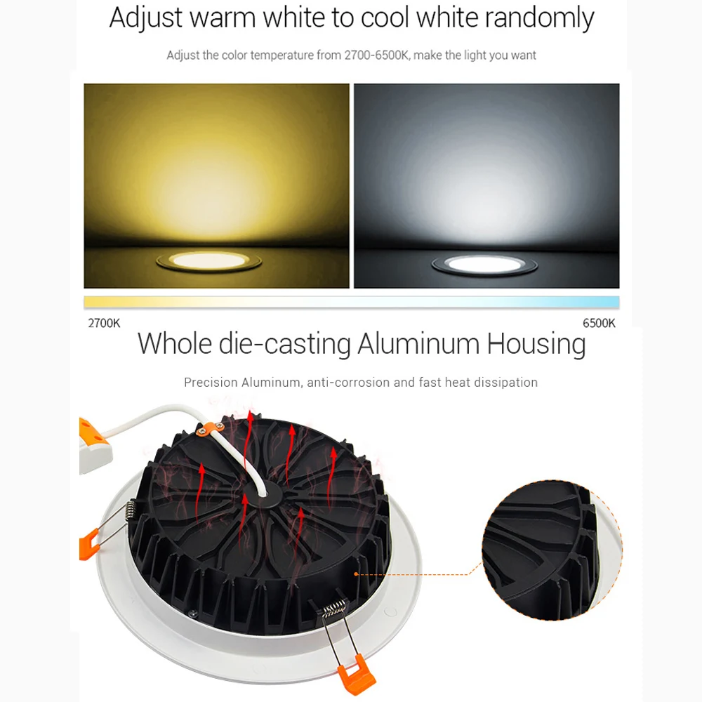 Встраиваемый потолочный светодиодный светильник RGB + CCT 25 Вт с регулируемой