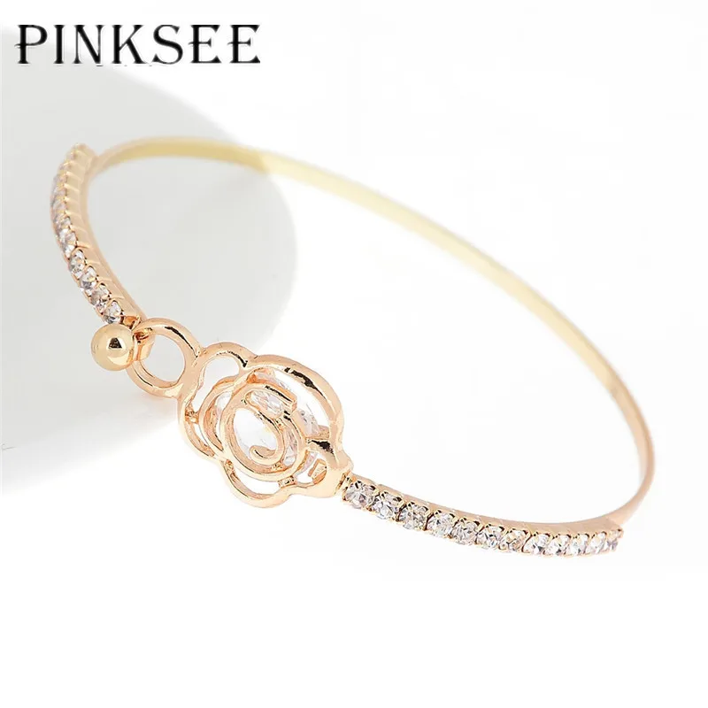 PINKSEE 2018 элегантная бижутерия розовый цветок золотые браслеты браслет на руку для