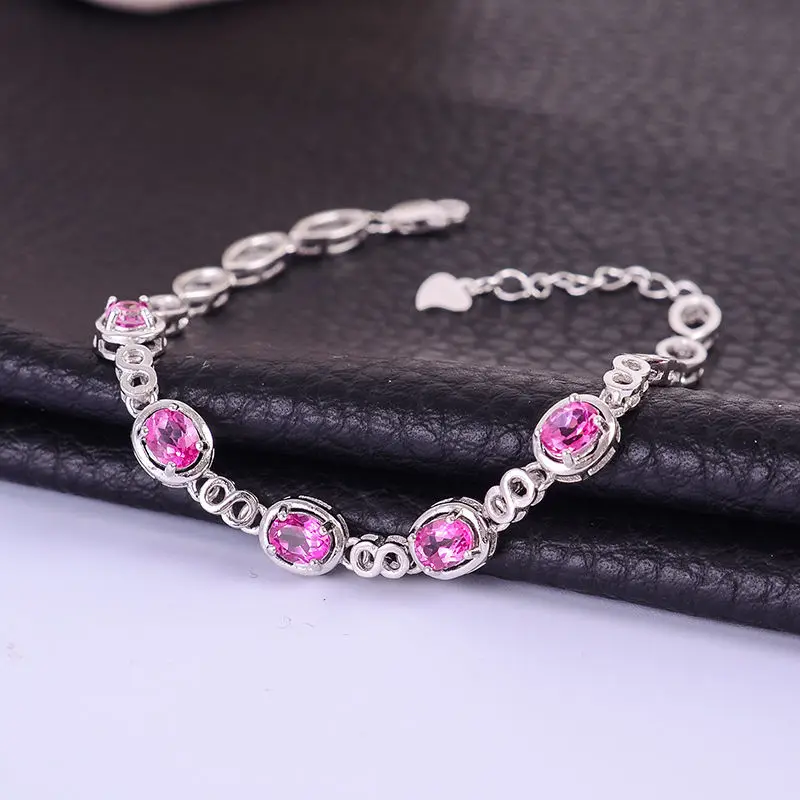 

KJJEAXCMY fine jewelry 925 Silver Inlaid Natural Pink Topaz Bracelet