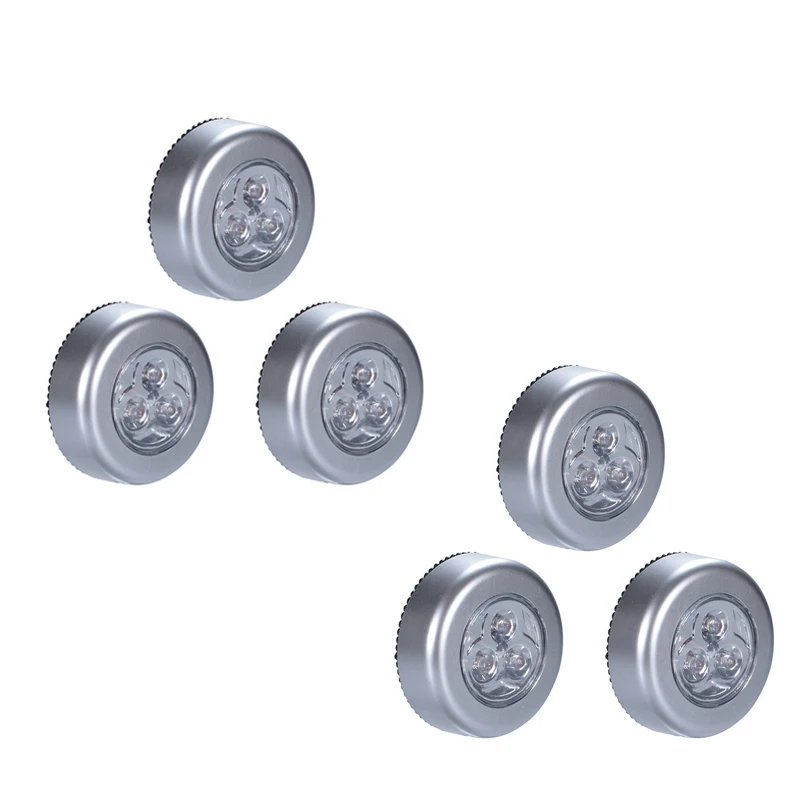 6pcs 3/6 шт. Серебряный 3 светодиодный шкаф для шкафа лампа на батарейках беспроводная палка для сенсорного нажатия для безопасности кухонный настенный автомобильный ночной Светильник - Испускаемый цвет: 6pcs