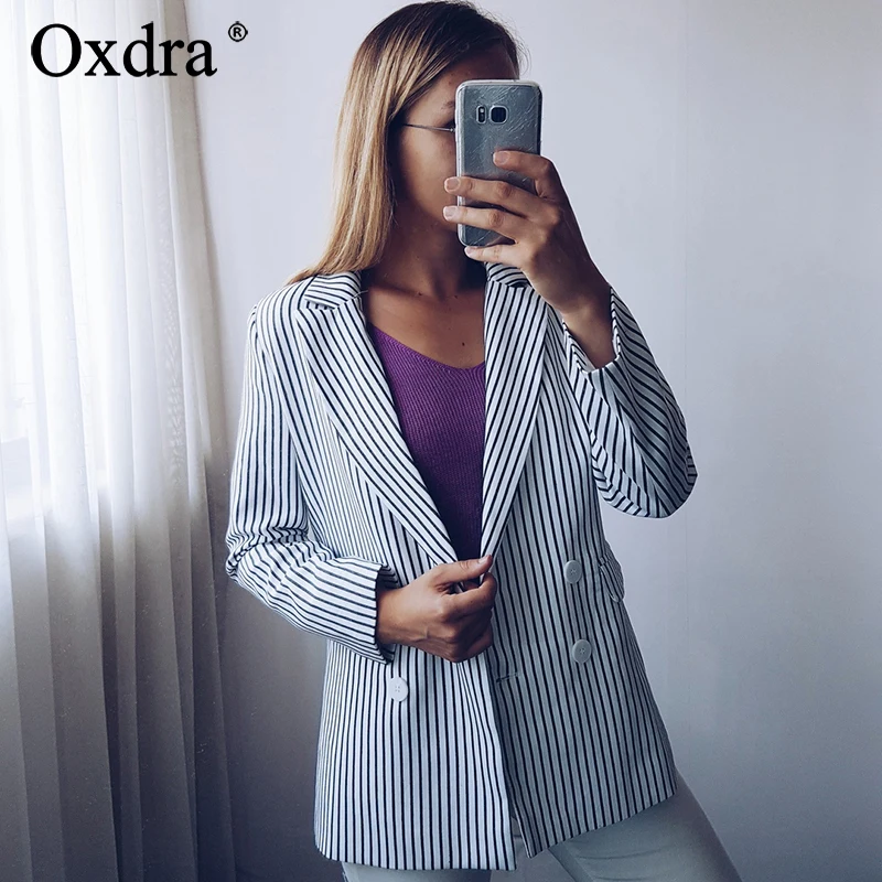 Oxdra для женщин осень 2018 г. Новый горячий зубчатый блейзер с длинным рукавом в