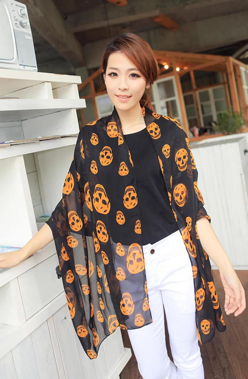 2012 chiffon silk scarf all-match star skull | Аксессуары для одежды