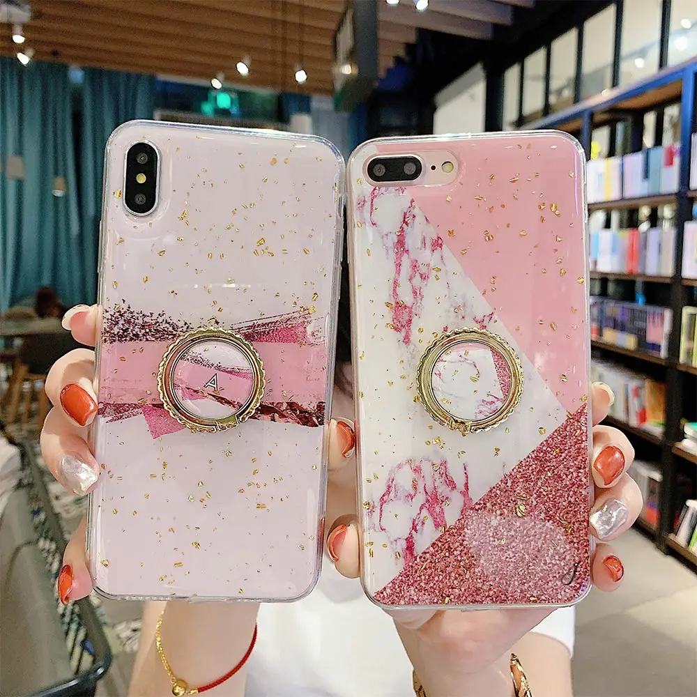 KISSCASE Fashion Gold Foil Marble Phone Case For iPhone 6 6S 7 8 Plus X XS MAX XR Ring Stand Back Cover Cases Capa Funda |