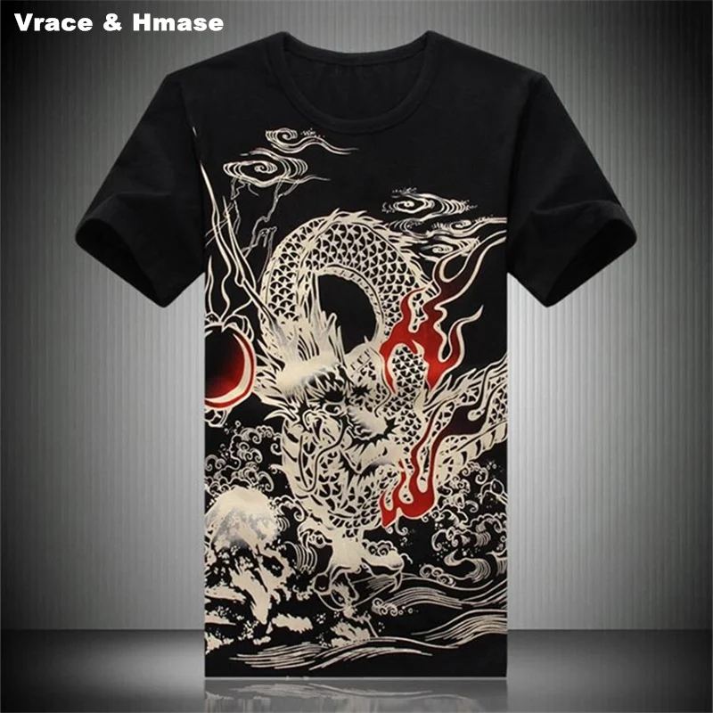 

Personalized Chinese style dragon pattern fashion t shirt homme 2016 Summer new arrival quality cotton t shirt men M-XXXXL