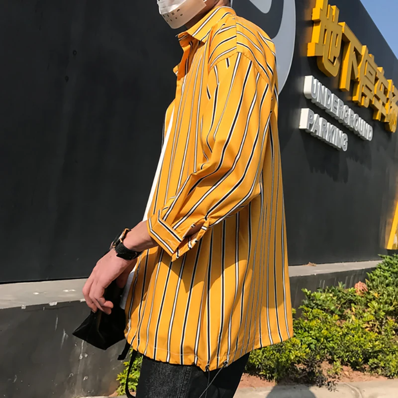 Mens three quarter sleeve black white striped shirt men streetwear regular fit casual Korean fashion dress xxxl 2019 summer CS45 | Мужская