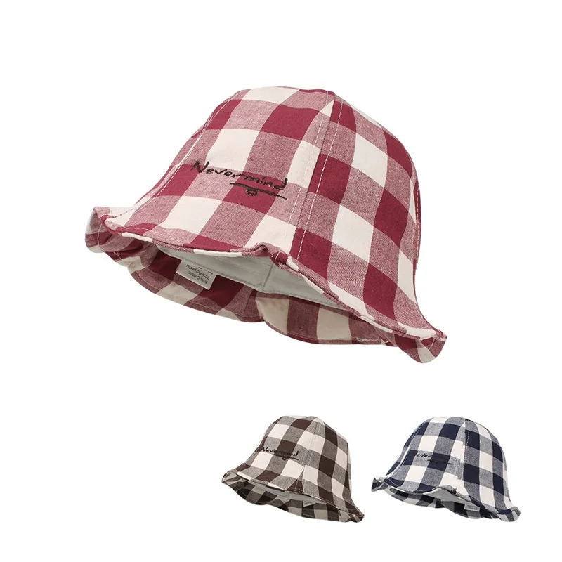 Casual Plaid Baby Hat Cotton Boys Girls Sun Cap Spring Summer Kids Clothes Fashion Girals Bucket Clothing | Детская одежда и обувь