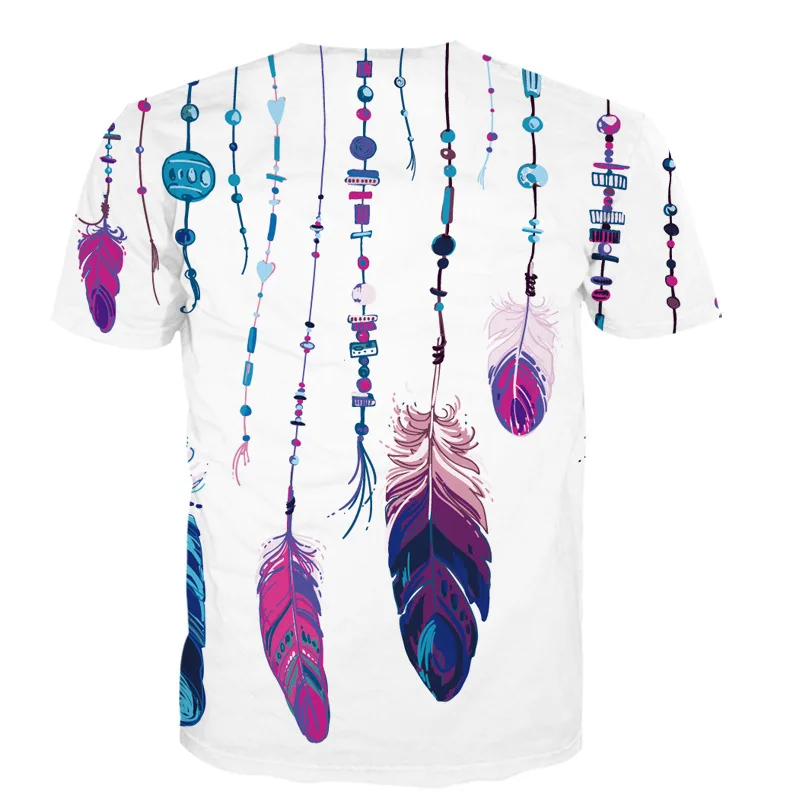 

Girls 3-10 Y Summer O-neck Short Sleeve 3D Digital Print Feather Shade Pattern T-shirt Fashion Korean Style Girls T-shirts