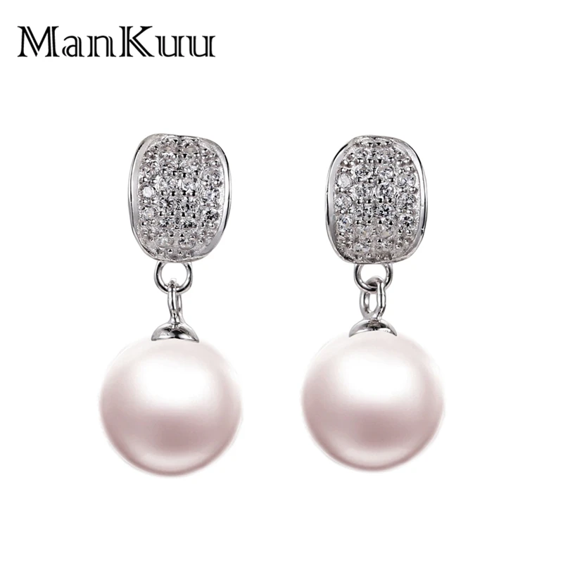 ManKuu Classic Dangle Earrings For Women 8-9mm Natural Round Freshwater Pearl Drop 925 Sterling Silver | Украшения и аксессуары