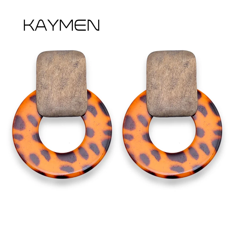 

Kaymen New Fashion Acrylic Wood Cute Stud Earrings for Girls Geometric Leopard Print Statement Earrings Jewelry Bijoux EA-03318