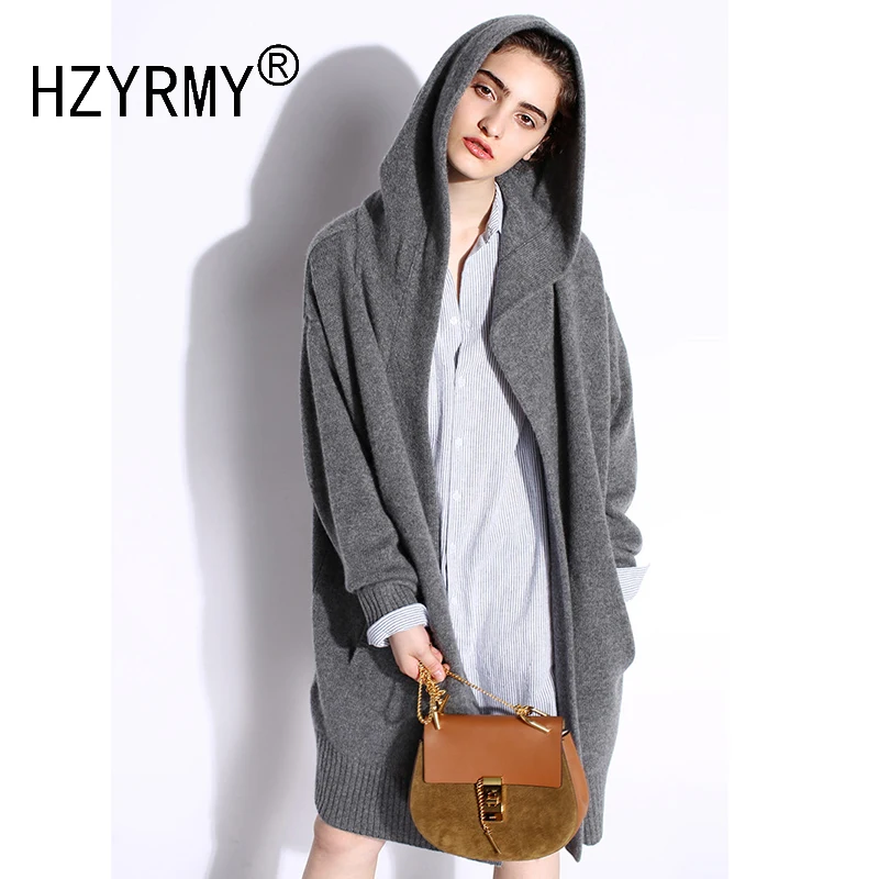 HZYRMY 2018 Осень Зима Новый женский кашемировый кардиган Модный мягкий чистый цвет
