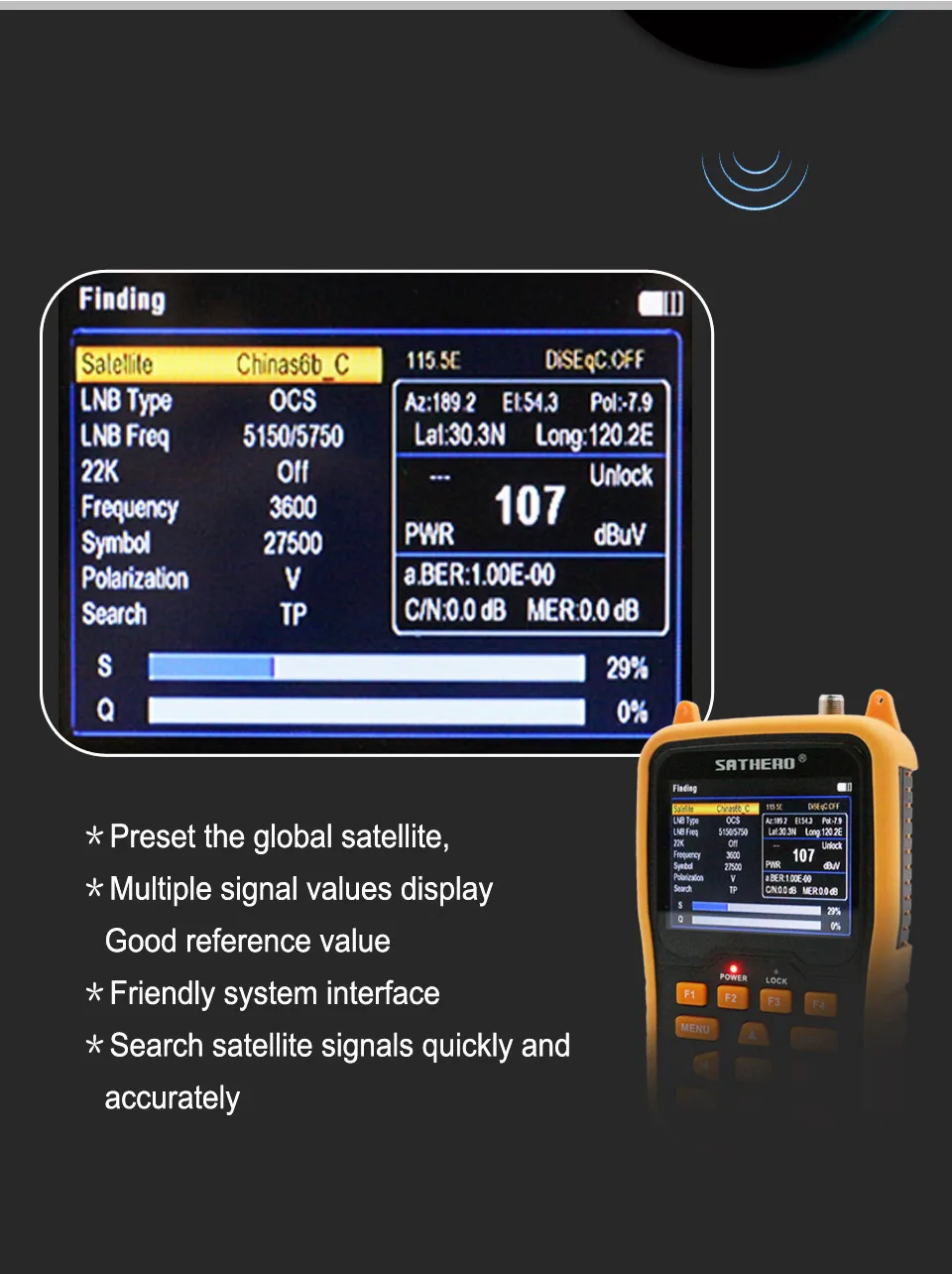 Sathero SH-400HD DVB-S2 спутниковый искатель HD метров MPEG-4 цифровой satfinder метр Полный 1080P ТВ satelite сигнальный искатель