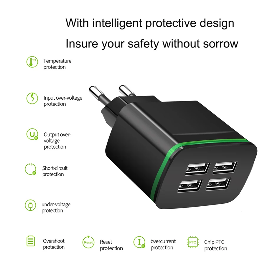 USB зарядное устройство с 4 входами 4A светодиодная лампа для путешествий