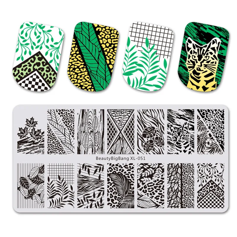 

BeautyBigBang Stencil For Nail Stamping Plates Leaf Theme Leopard Print Stamp Nail Accessories Polish Art Template Tool XL-051