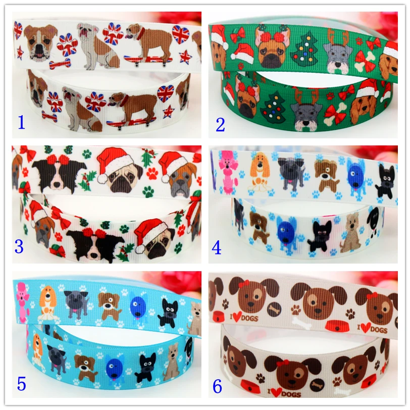 

7/8'' Free Shipping Dog Pug Christmas Bulldog Printed Grosgrain Ribbon Material Headwear Party Decoration Diy Sewing 22mm S573